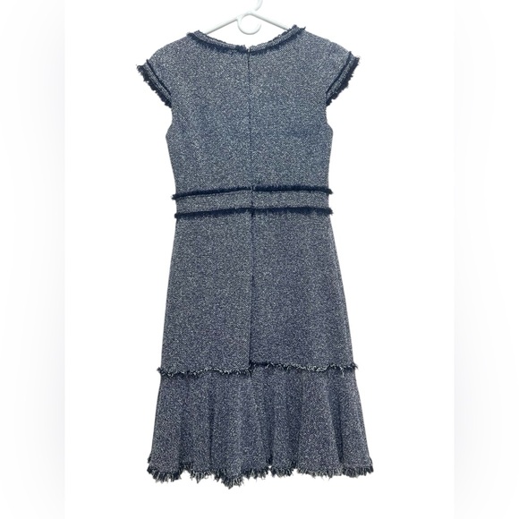 Rebecca Taylor Tweed Ruffle Dress Women 6 Blue Knee Length Preppy Office Classic - Picture 3 of 16